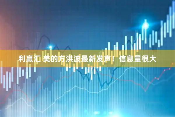 利赢汇 美的方洪波最新发声！信息量很大